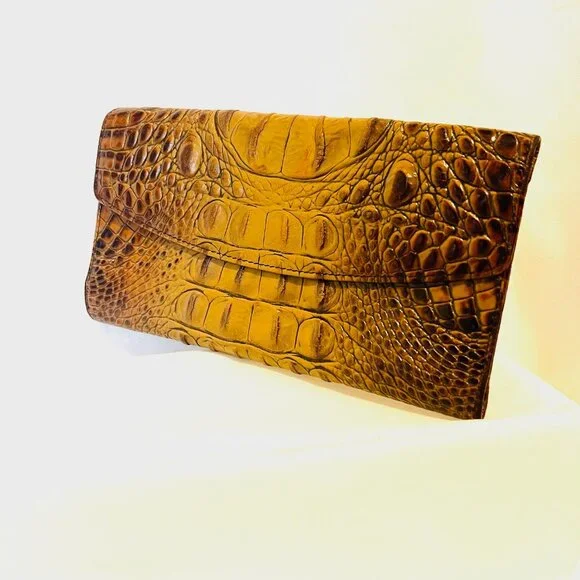 Brahmin Colette Croc Embossed Melbourne Leather-Vintage-Tri Fold Wallet/CheckBk - Picture 2 of 14